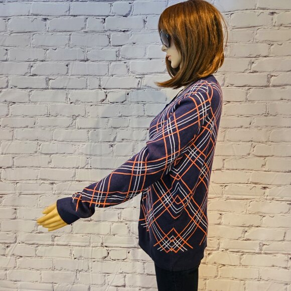 CHARTER CLUB, Navy blue/white/pink plaid cotton cardigan - Picture 10 of 13